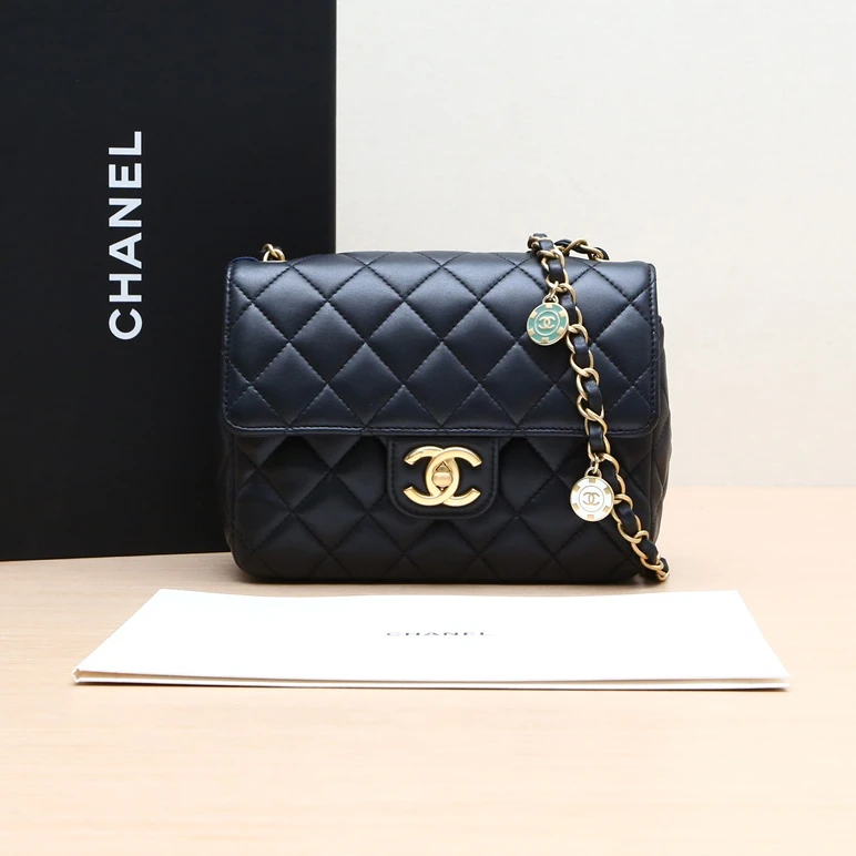 95新 Chanel/香奈儿 小花双双 449167 23C CF 包 方胖子芯片 金币