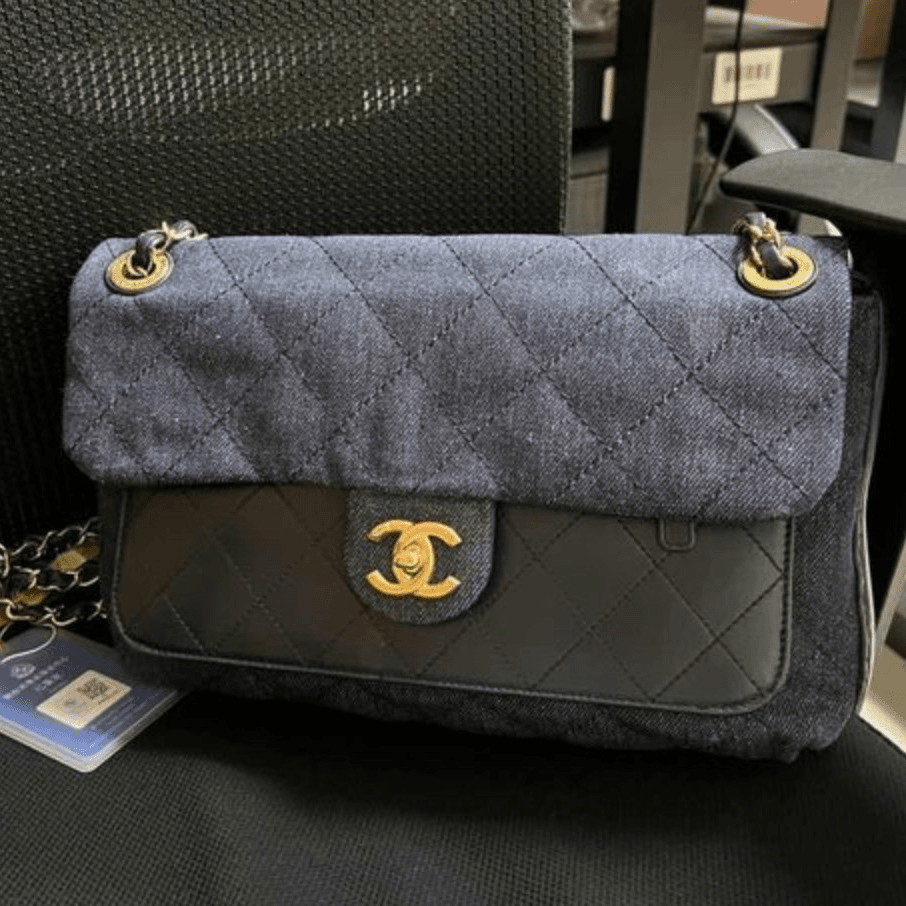 99新 Chanel/香奈儿 小花双双 丹宁牛仔拼皮 翻盖cf 23开