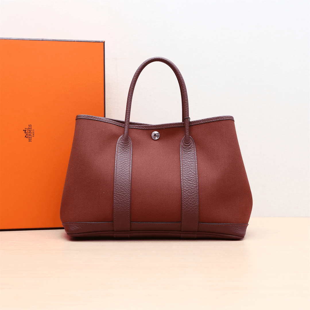 95新 Hermes/爱马仕 活动双双 花园包 30 55爱马仕红 帆布 D刻
