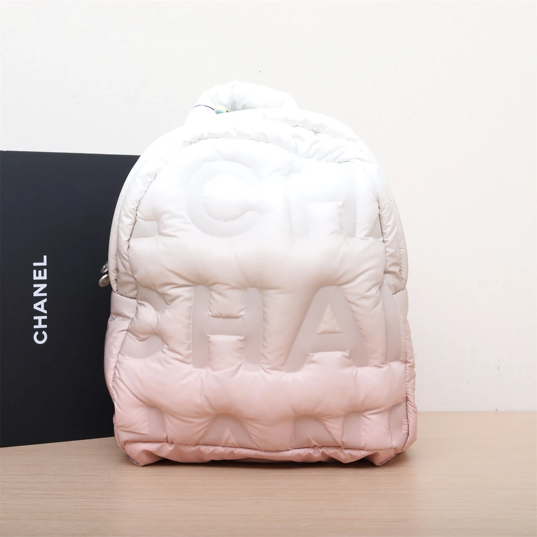 95新 Chanel/香奈儿 活动双双 太空羽绒字母渐变双肩包 尼龙 25开