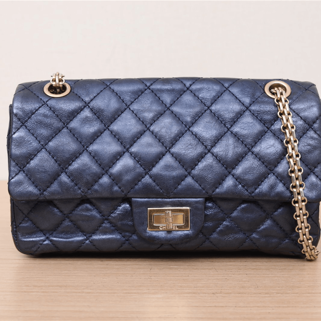 95新 Chanel/香奈儿 活动双双 2.55 口盖包 小号 24cm 蓝色12开