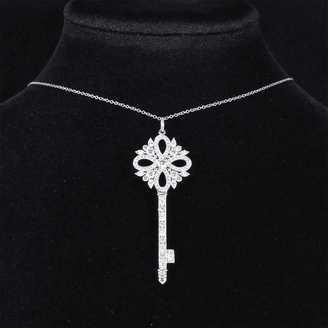 99新 Tiffany & Co./蒂芙尼 小花双双 828388 钥匙 项链 18k白金
