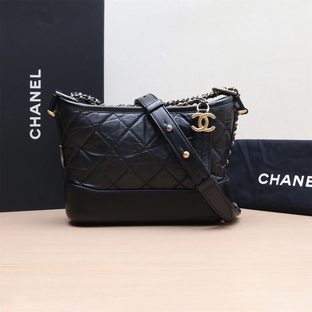 95新 Chanel/香奈儿 小花双双 448581 流浪包 小号 黑色 28开