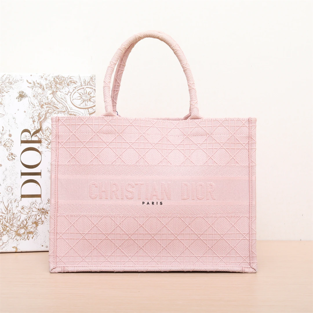 95新 DIOR/迪奥 活动双双 Book Tote 中号 36 粉色 帆布 藤格纹