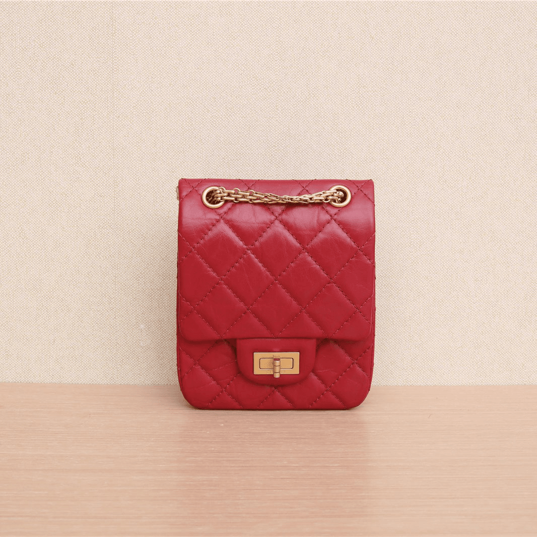 95新 Chanel/香奈儿 活动双双 2.55 翻盖链条手机包 红色