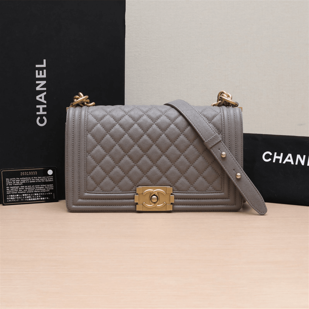 95新 Chanel/香奈儿 活动双双 LEBOY 中号 金扣 灰色 26开 金扣