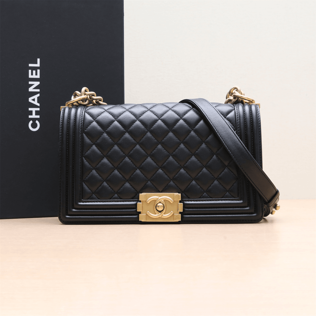 95新 Chanel/香奈儿 小花双双 P224726290 Leboy 中号 黑色 22开