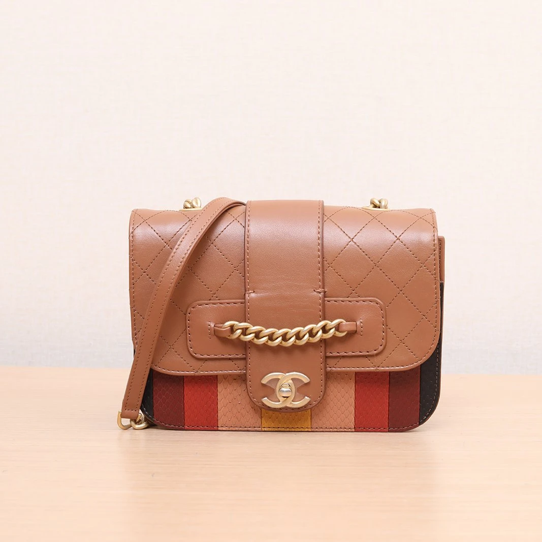 99新 Chanel/香奈儿 活动双双 CF 季节款复古扣 口盖包 拼色 25开