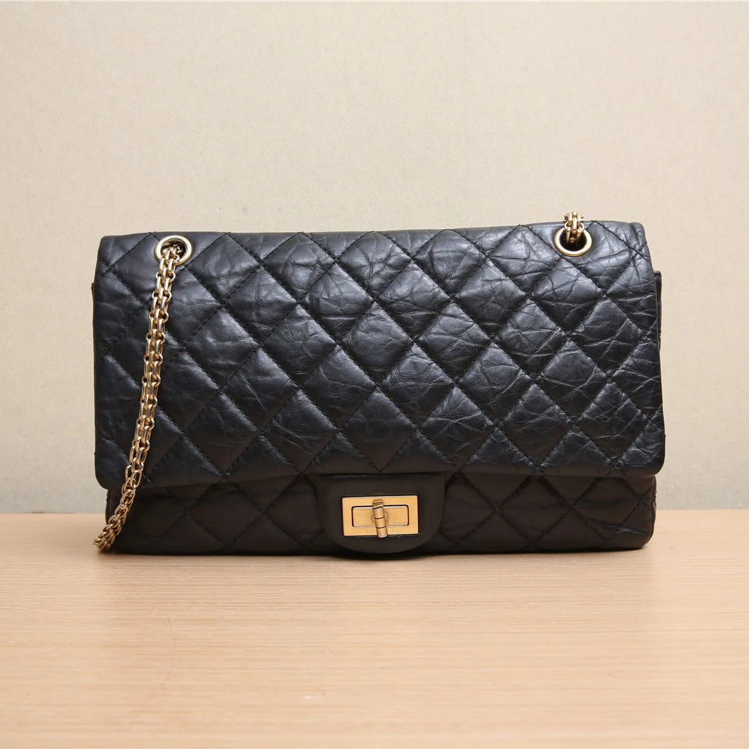 95新 Chanel/香奈儿 活动双双 2.55 口盖包 MAXI 黑色 皮革C