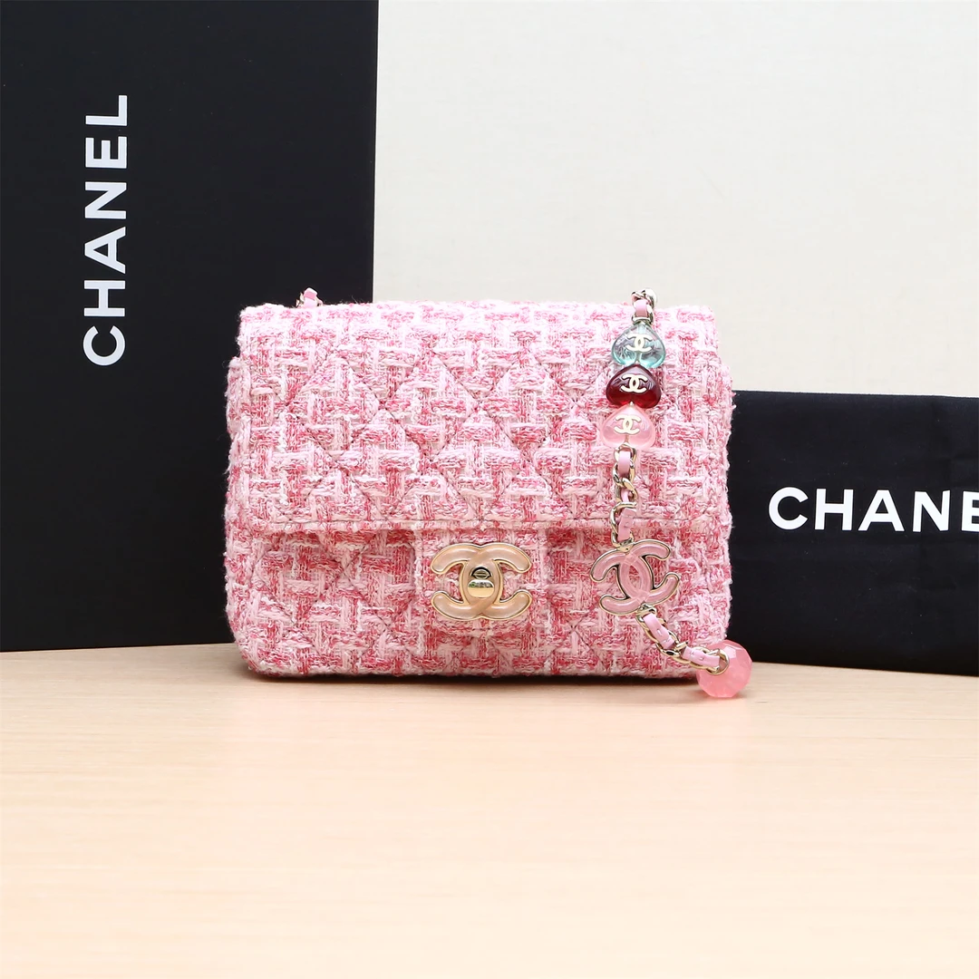 99新 Chanel/香奈儿 小花双双 348568 23P CF 粗花呢 芯片 珐琅扣