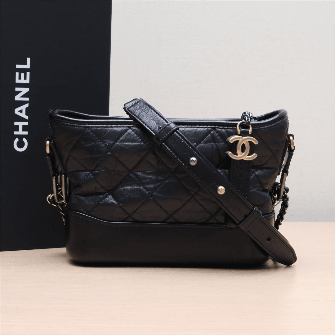 95新 Chanel/香奈儿 活动双双 流浪 小号 黑色 宽LOGO手提 29开