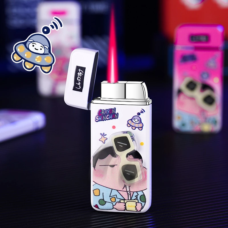 【创意打火机】卡通图案墨镜可旋转粉色火焰防风打火机个性蜡笔小新