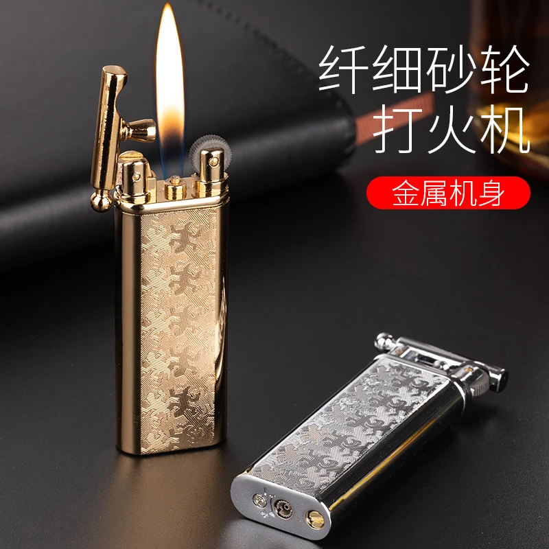 超薄双面壁虎细刻浮雕复古砂轮打火机创意质感电镀花纹个性创意礼