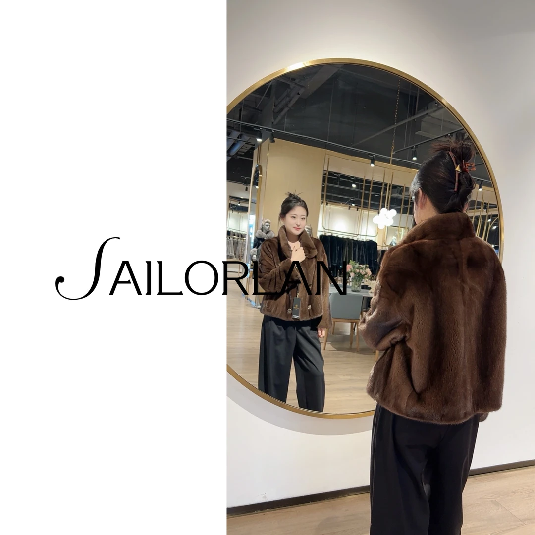 【塞罗兰】「中古画报」精致短款多用领时尚休闲本色貂皮外套