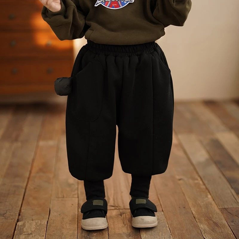 砚台家童装男童假两件灯笼裤春秋新款黑色运动裤男裤子AYT-MY4057