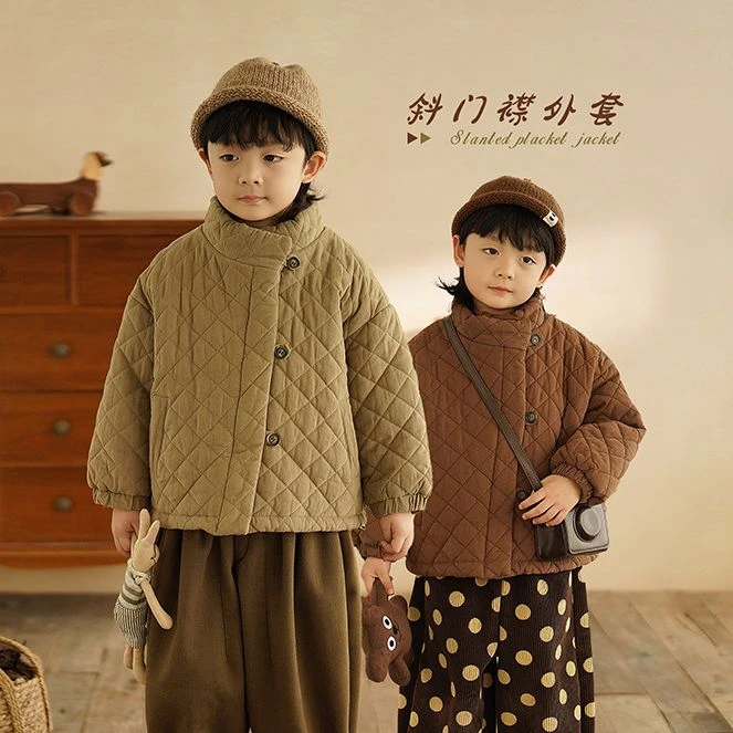 砚台家童装男童斜门襟外套儿童夹棉上衣宝宝菱格棉服ST-Q68237S