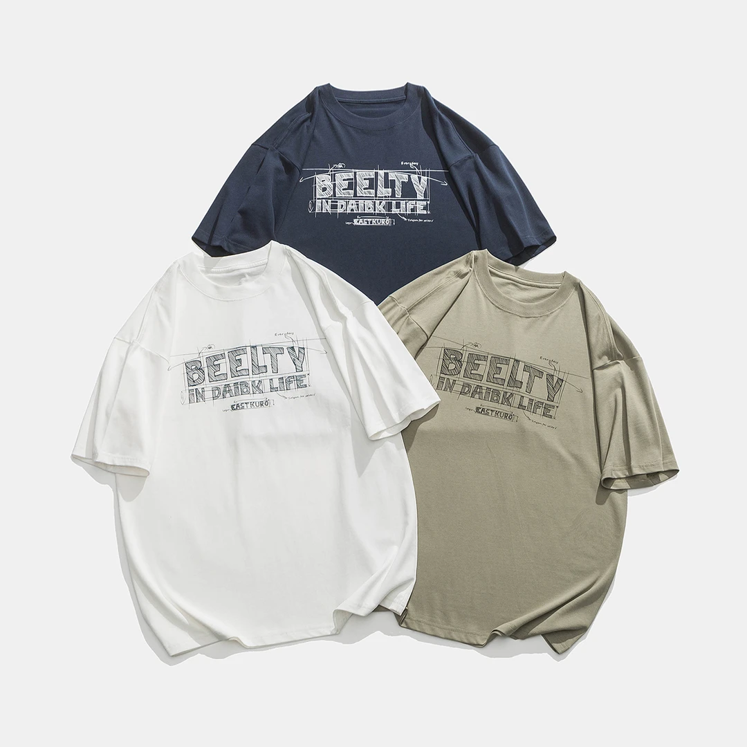 T317夏季印花短袖T恤日系复古短袖休闲复古男士街头上衣男装