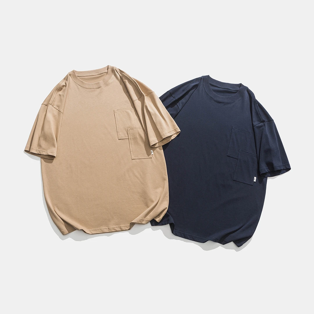 T313口袋纯色休闲短袖圆领夏季T恤百搭情侣简约重磅春夏日系