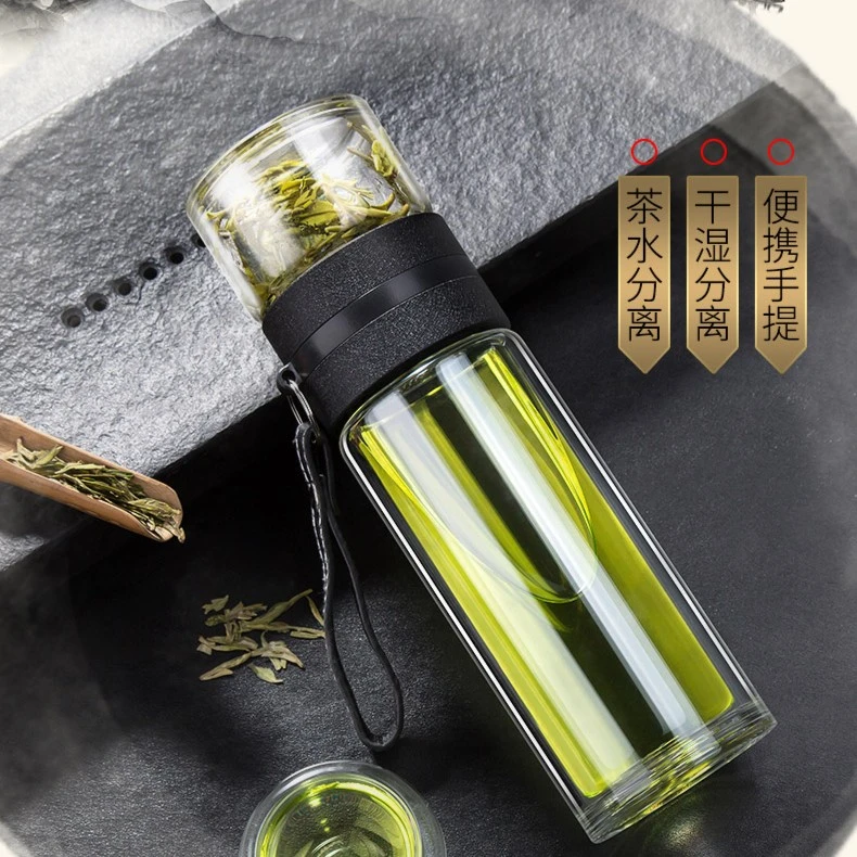 茶水分离泡茶杯过滤双层玻璃杯透明创意水杯便携家用男女耐热杯子