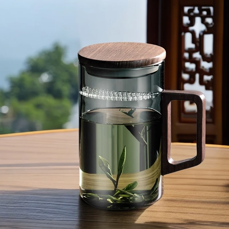 玻璃茶杯喝绿茶月牙过滤泡茶杯子耐高温茶水分离个人专用办公室
