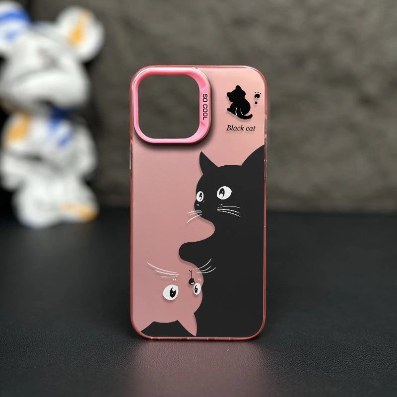 黑白猫咪iphone15Promax元气手机壳14包边防摔13卡通12情侣苹