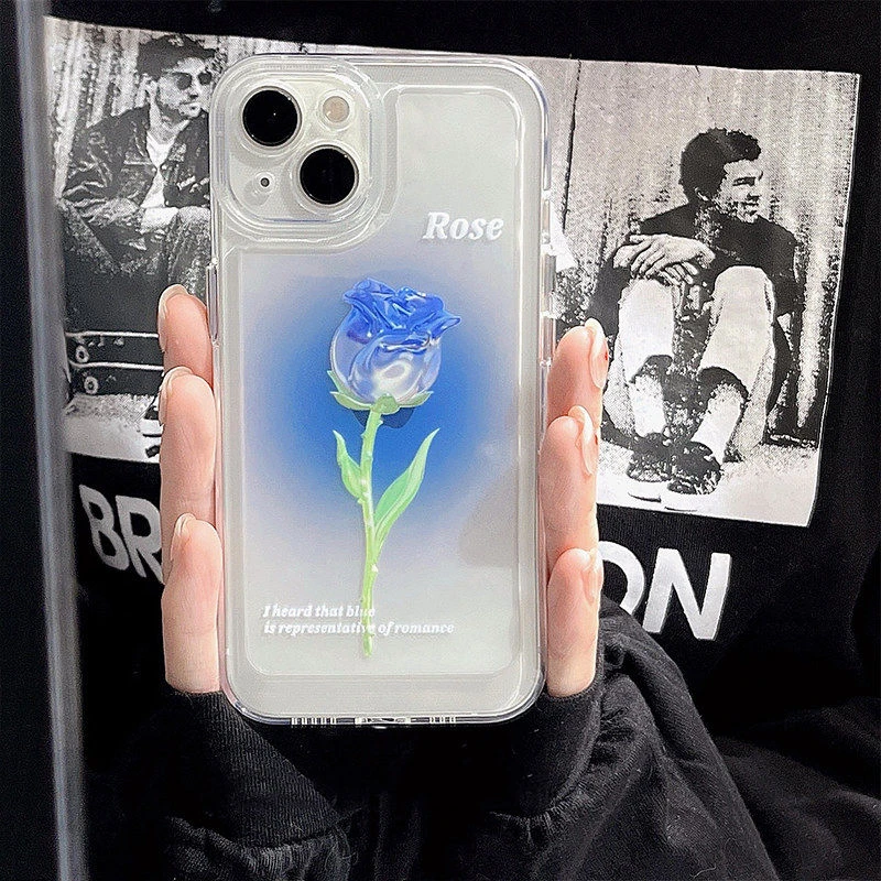 晕染玫瑰花iphone14ProMax手机适用苹果13情12侣11透16明15小众7/