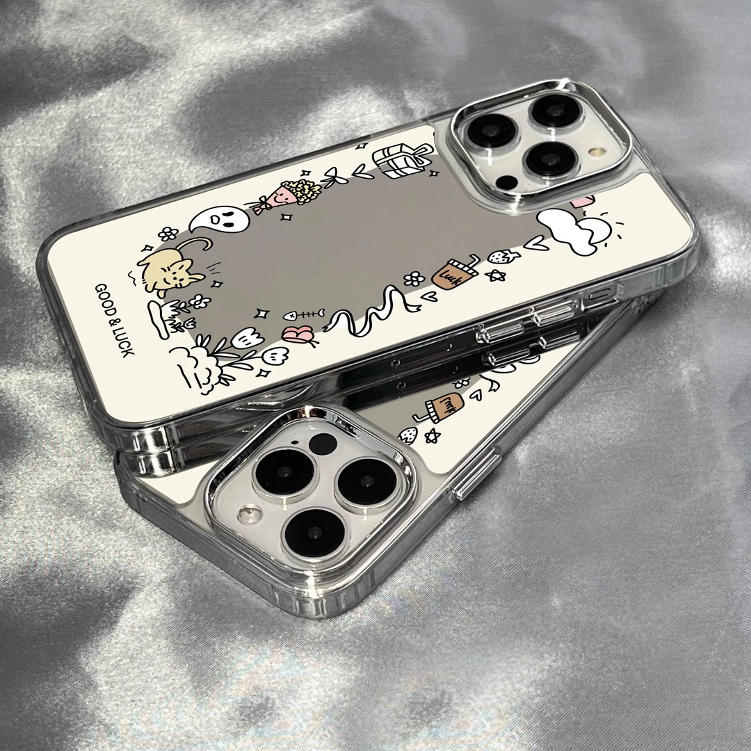 补妆镜面适用苹果14promax手机壳iphone13新款12女15防摔11小众78