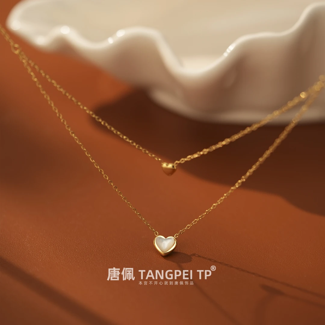 不锈钢项链 设计感双层爱心项链简约叠戴桃心气质时尚饰品