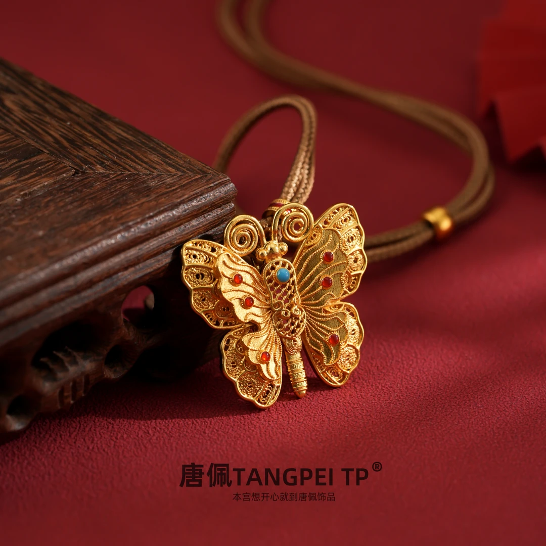 非金属布艺项链 设计感流光蝶影立体花丝蝴蝶绳项链时尚饰品