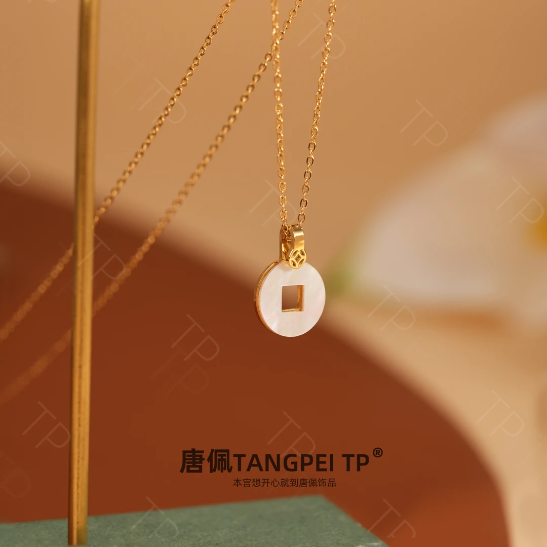 不锈钢项链 设计感小众精致简约铜钱项链气质时尚饰品