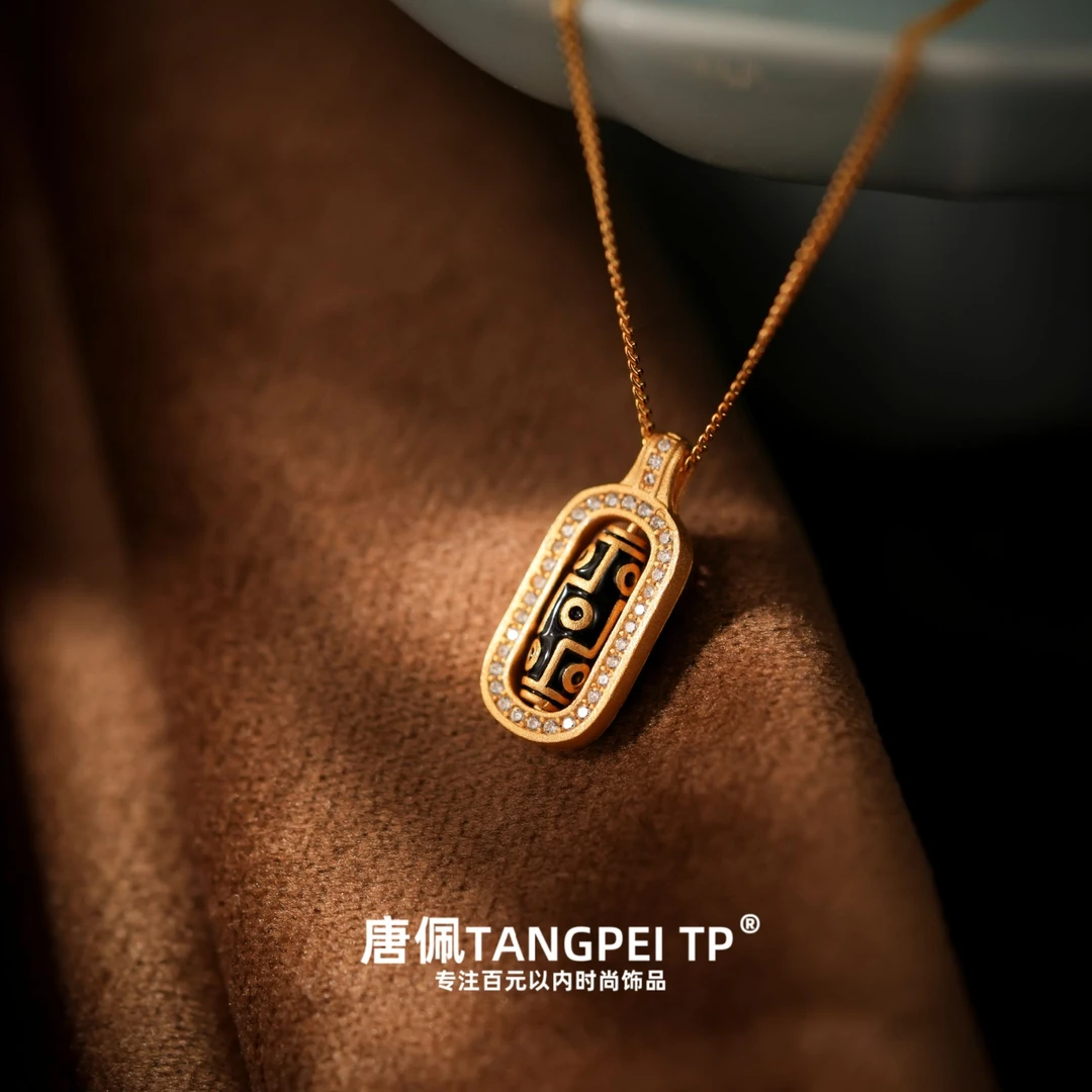 坠链均925银合成锆石 新中式可转动项链中国风时尚设计感珠珠项链