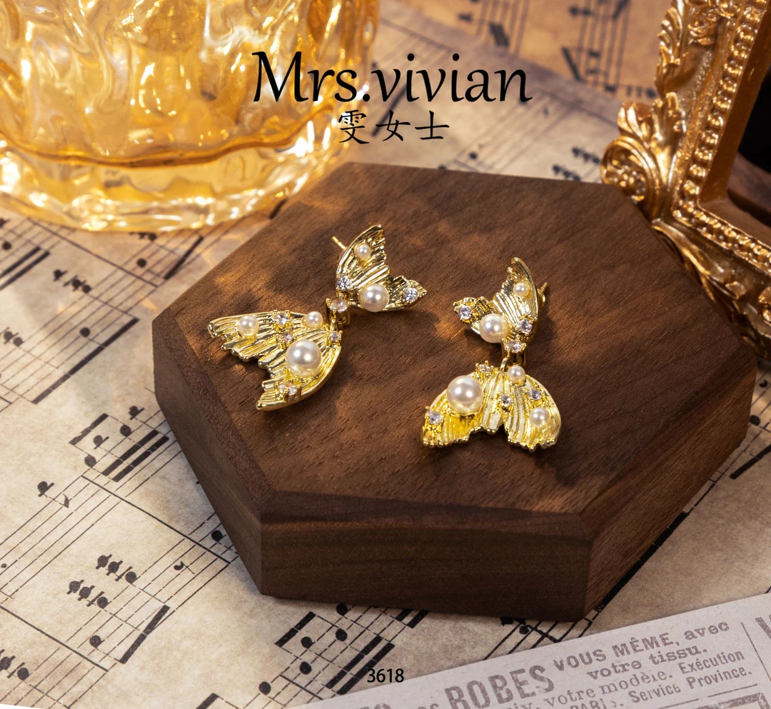 铜合金仿珍珠耳饰 3618法★【金色鱼尾】秋冬限定Mrs Vivian耳钉