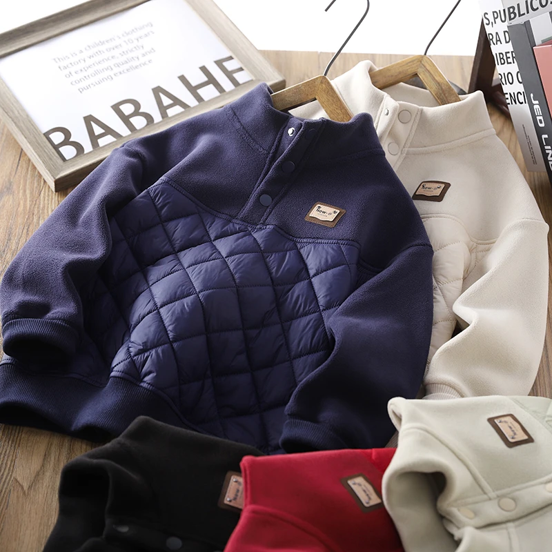 男童加绒卫衣儿童冬季加厚保暖上衣男孩打底中大童校服内搭神器