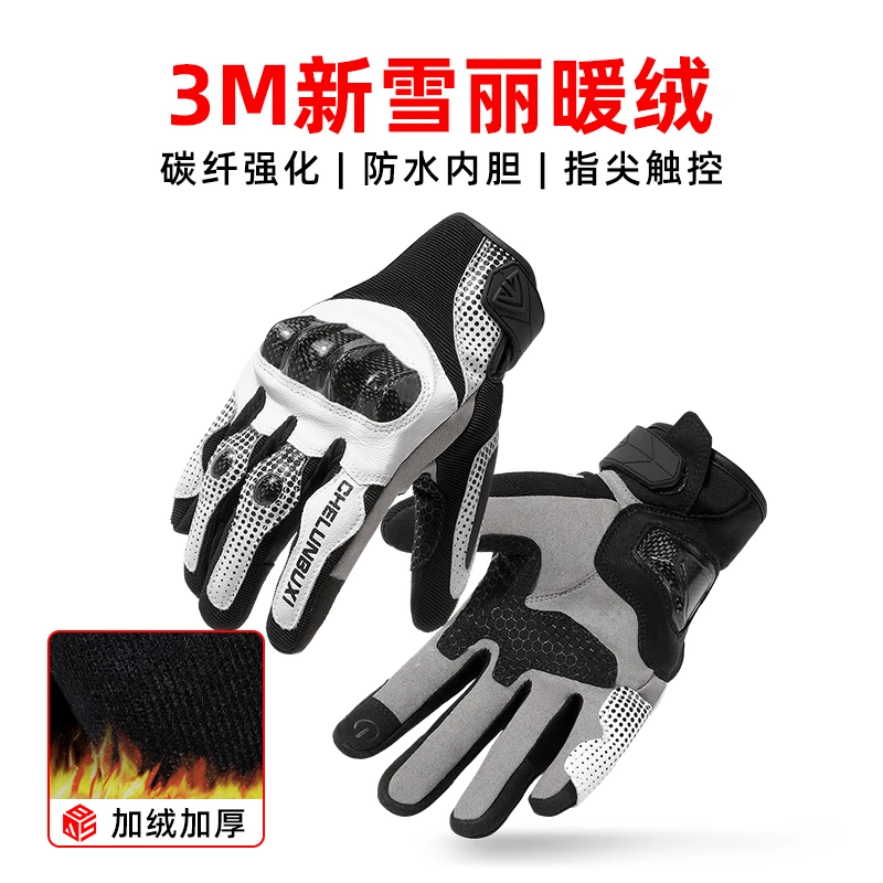 ALBERS/艾伯斯摩托车冬季骑行手套抗寒保暖碳纤维可触屏加绒手套
