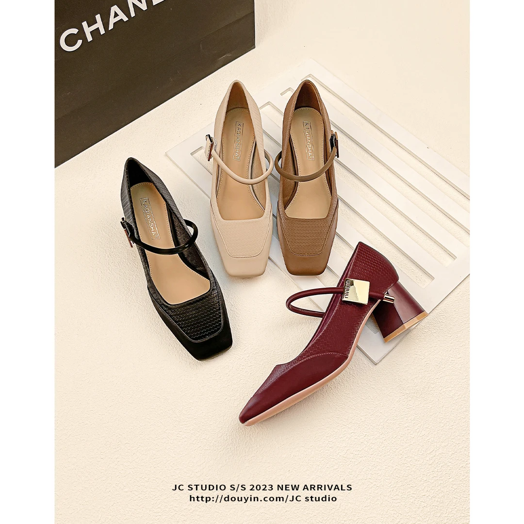 5CM粗跟法式小香风玛丽珍单鞋女鞋春秋2024年新款黑色晚晚温柔鞋