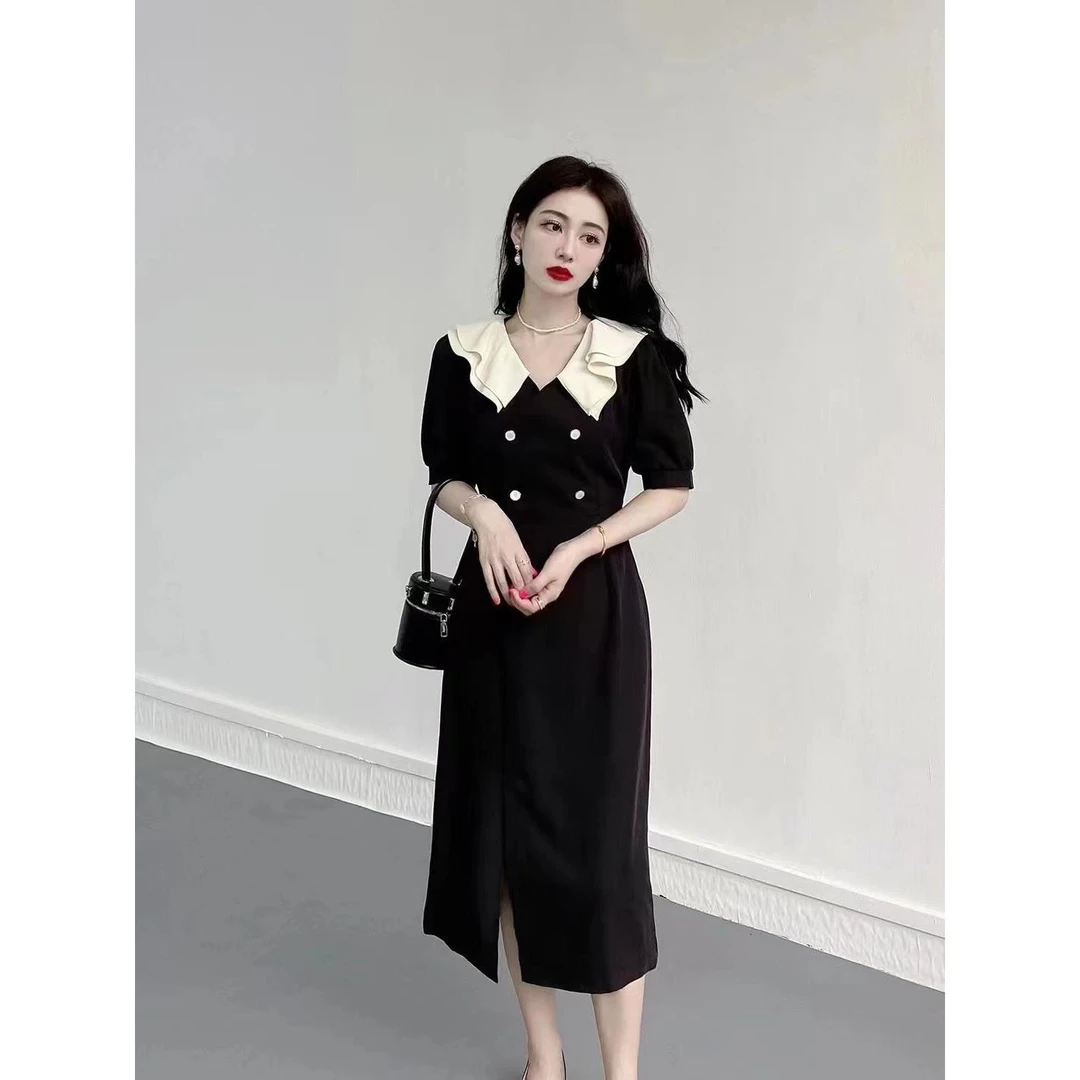法式大码新款2025夏季修身收腰赫本风小黑裙高级感超仙气质连衣裙