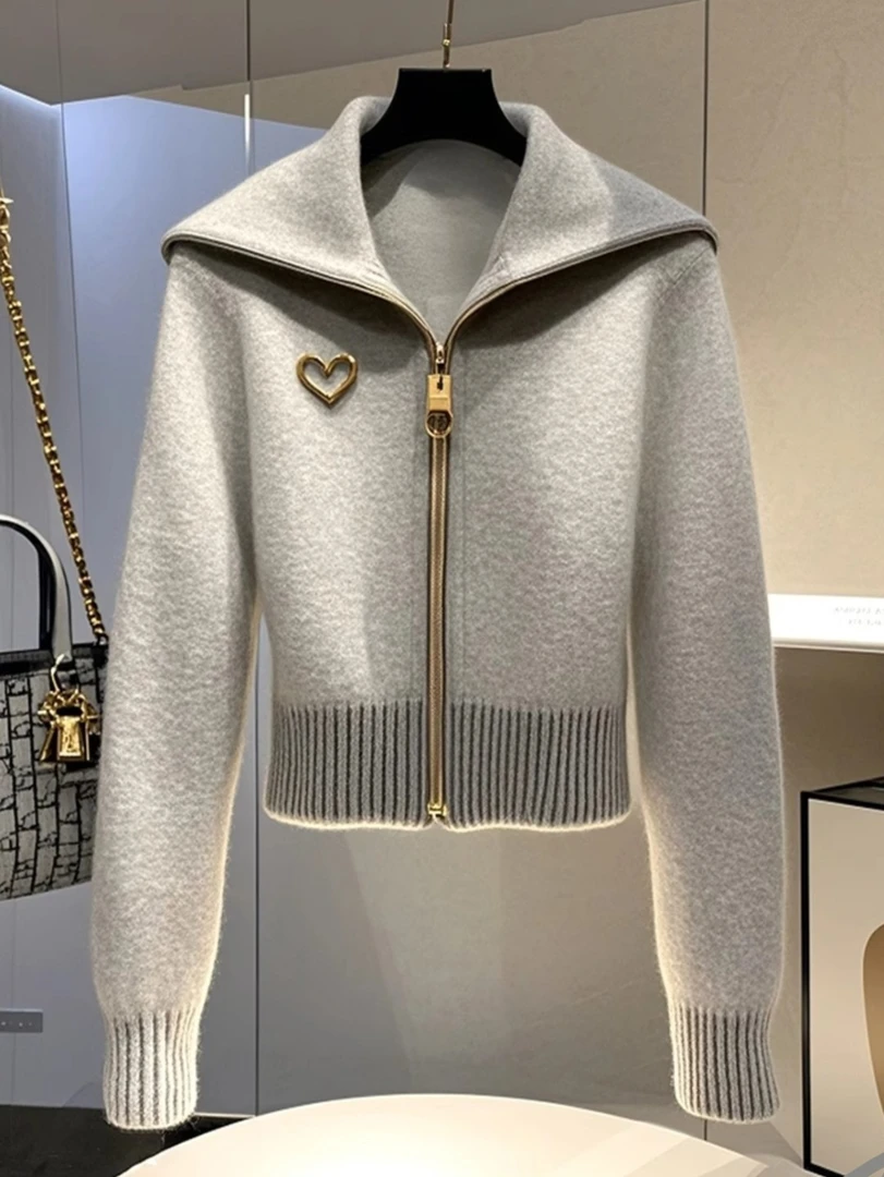 失序混搭韩系chic大翻领毛衣外套女2024冬季独特超好看内搭针织衫