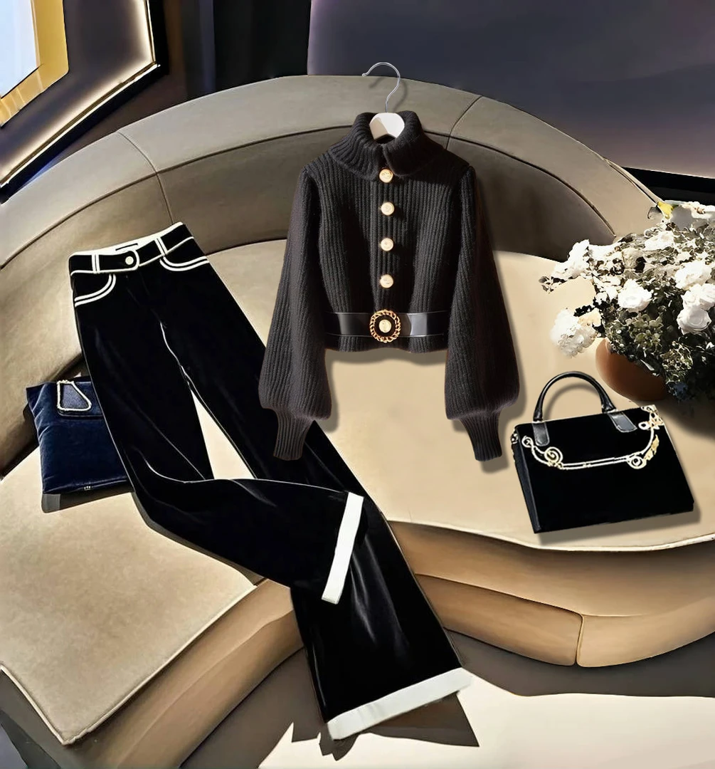 2025秋冬季高贵上档次女装高级感气质名媛上衣休闲慵懒直筒长裤子