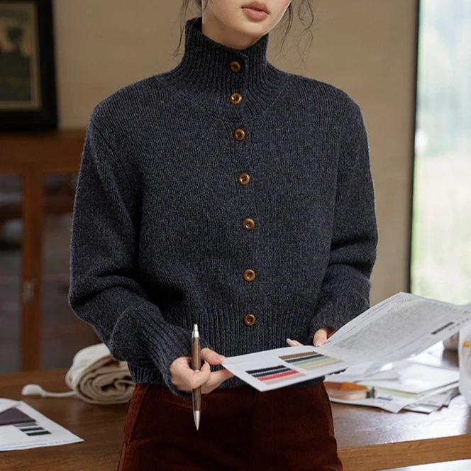 WANMU  |【极简羊绒】女式立高领加厚开衫百搭时尚轻奢内搭外穿