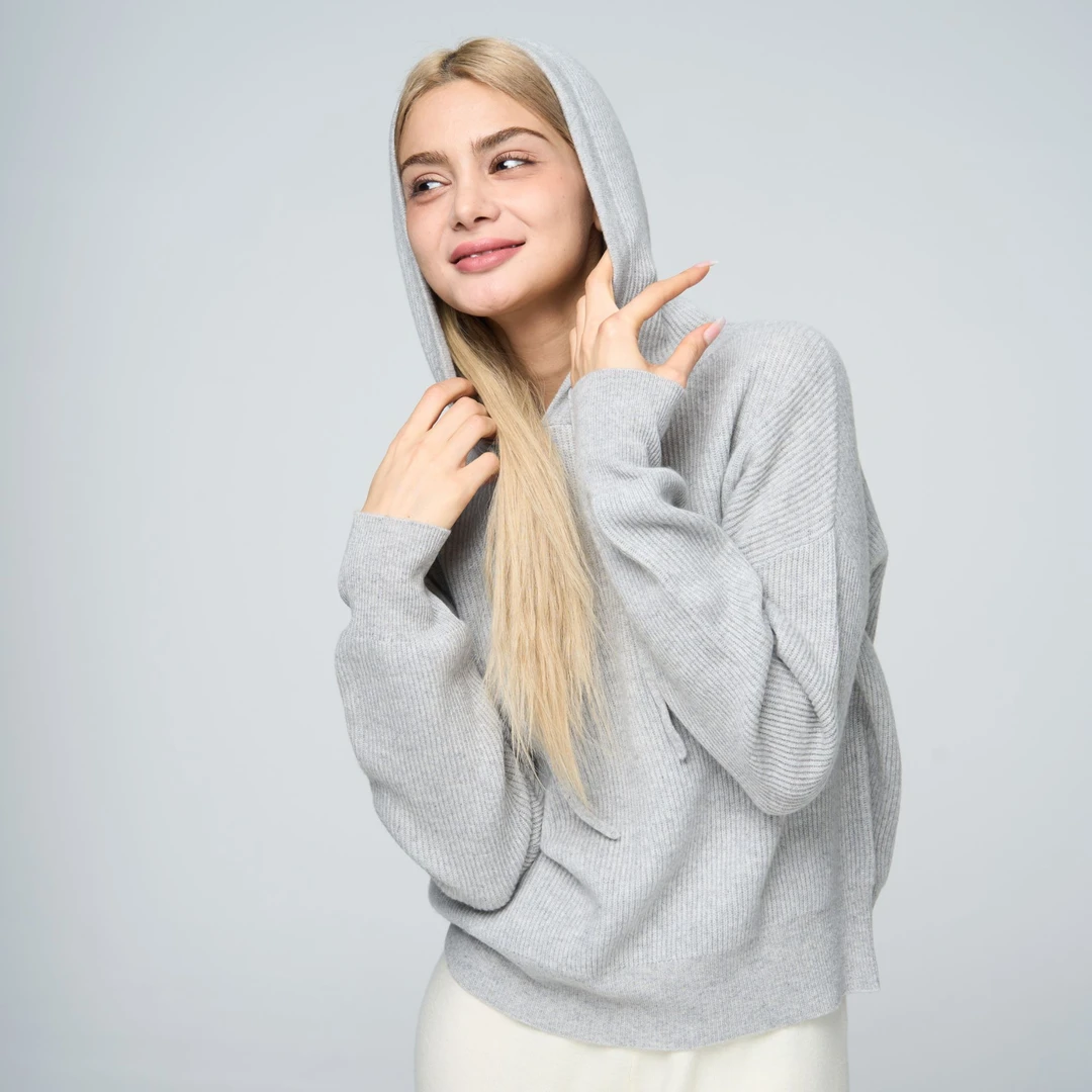 WANMU | 【叠搭神器】100%羊绒元宝针帽衫厚款休闲针织长袖22-09