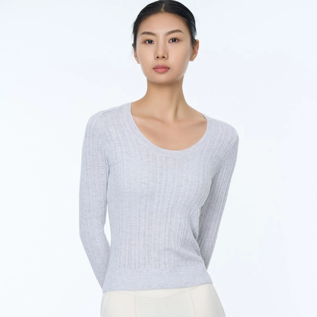 WANMU  |婉牧女式U型打底长袖上衣针织修身时尚高支潮牌时尚22-25