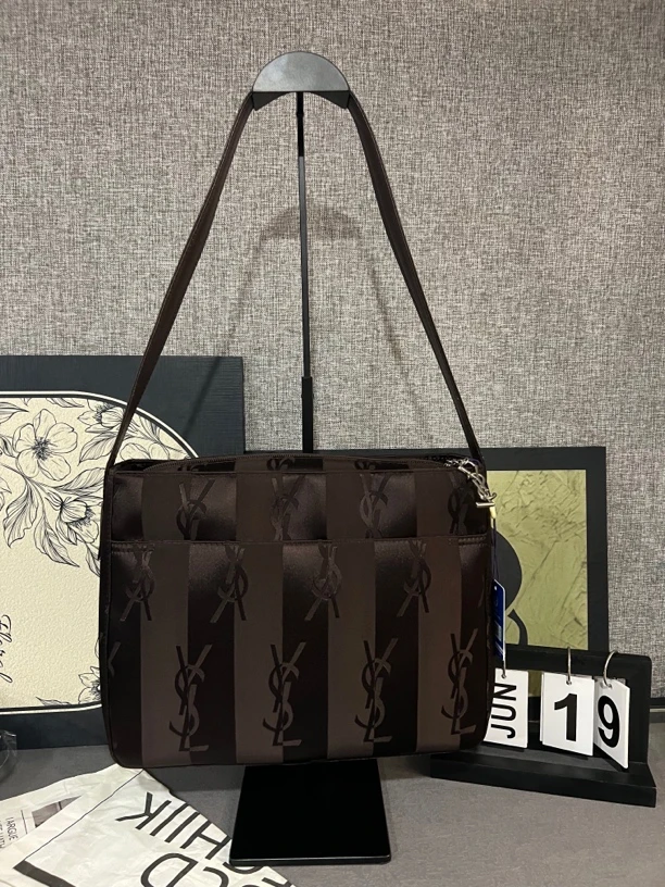 99新 YSL/圣罗兰 中古/咖色/单肩/暗花