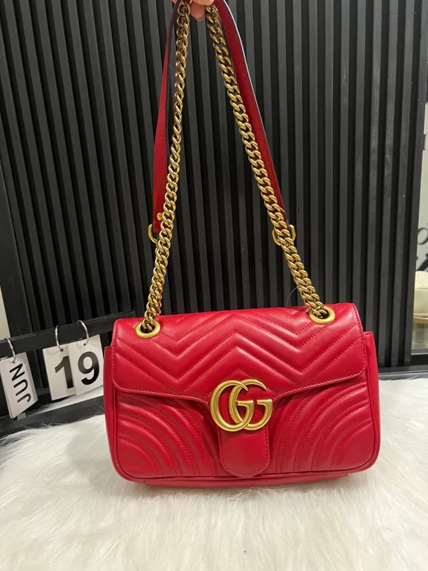 95新 GUCCI/古驰 马蒙26/红色/单肩斜挎包/公价18500