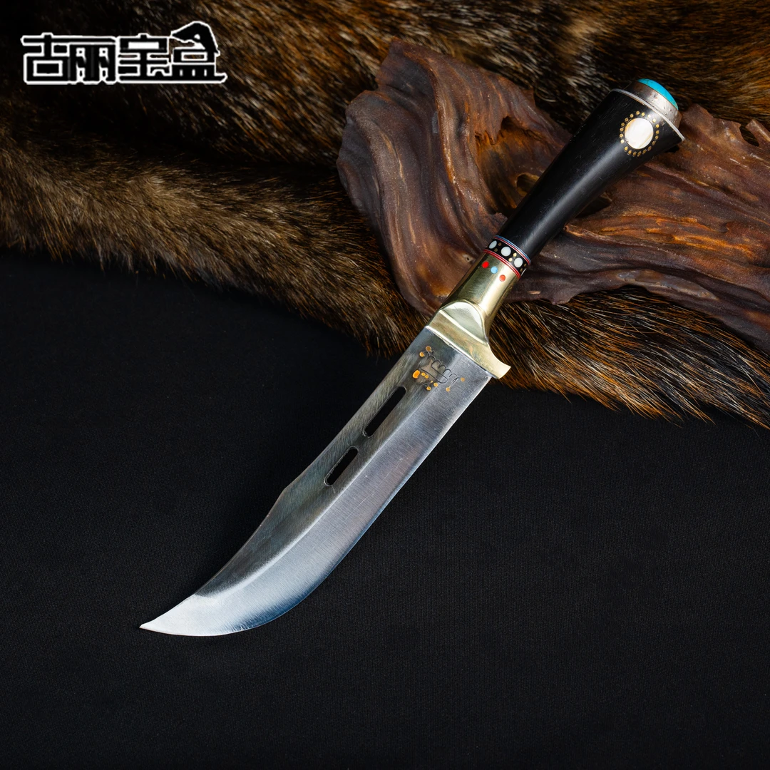 【古丽宝盒】#3009英吉沙白铜黑牛角收藏款老刀 纯手工户外小刀