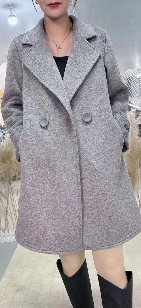 秋冬新款加厚双面羊毛大衣百搭纯色显瘦上衣女【3746】