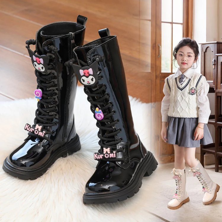 阿童木女童靴子秋冬2024年库洛米高筒马丁靴加绒皮靴公主长筒棉靴