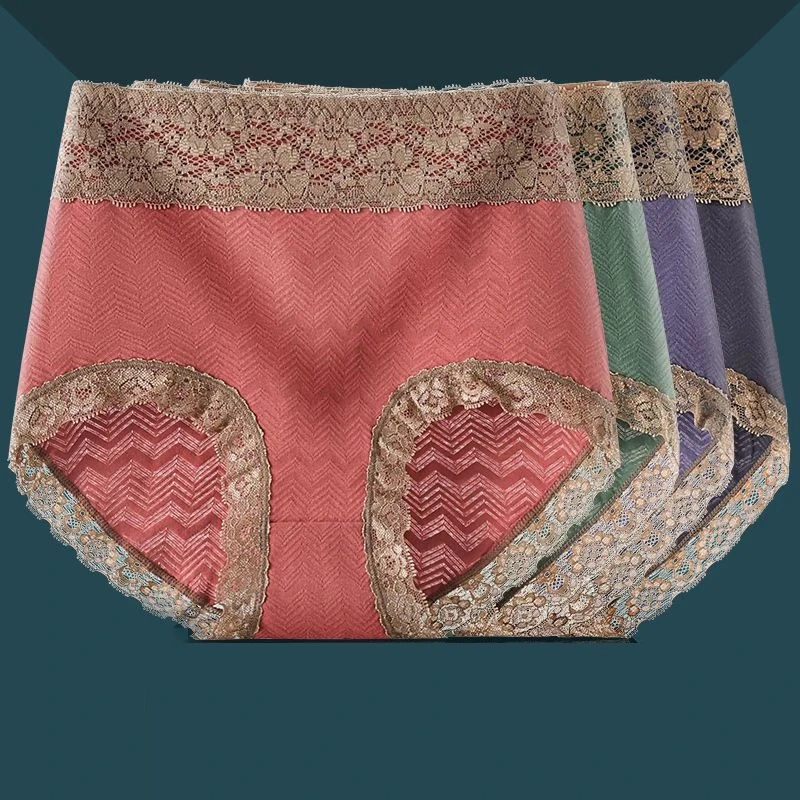 GINBAREIS/金佰亿秋冬高腰棉质女士内裤蕾丝舒适透气大码三角内裤