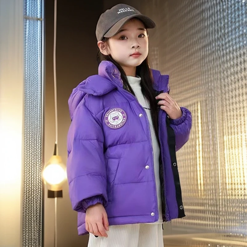 时尚百搭童装防风防雨儿童男女童洋气连帽中长款加厚中大童冬季