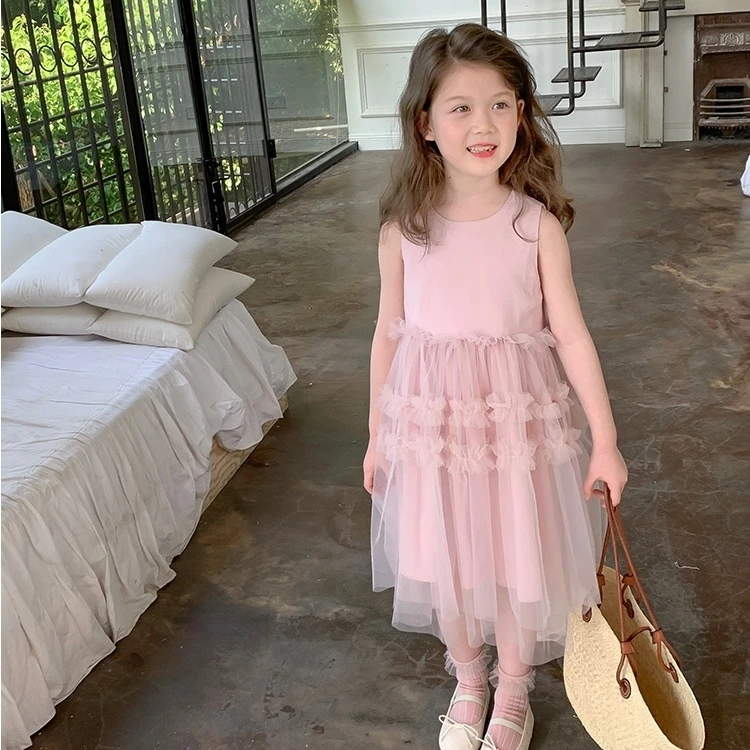 女童连衣裙夏款网纱蛋糕蓬蓬裙子儿童无袖裙公主裙超仙女孩裙子