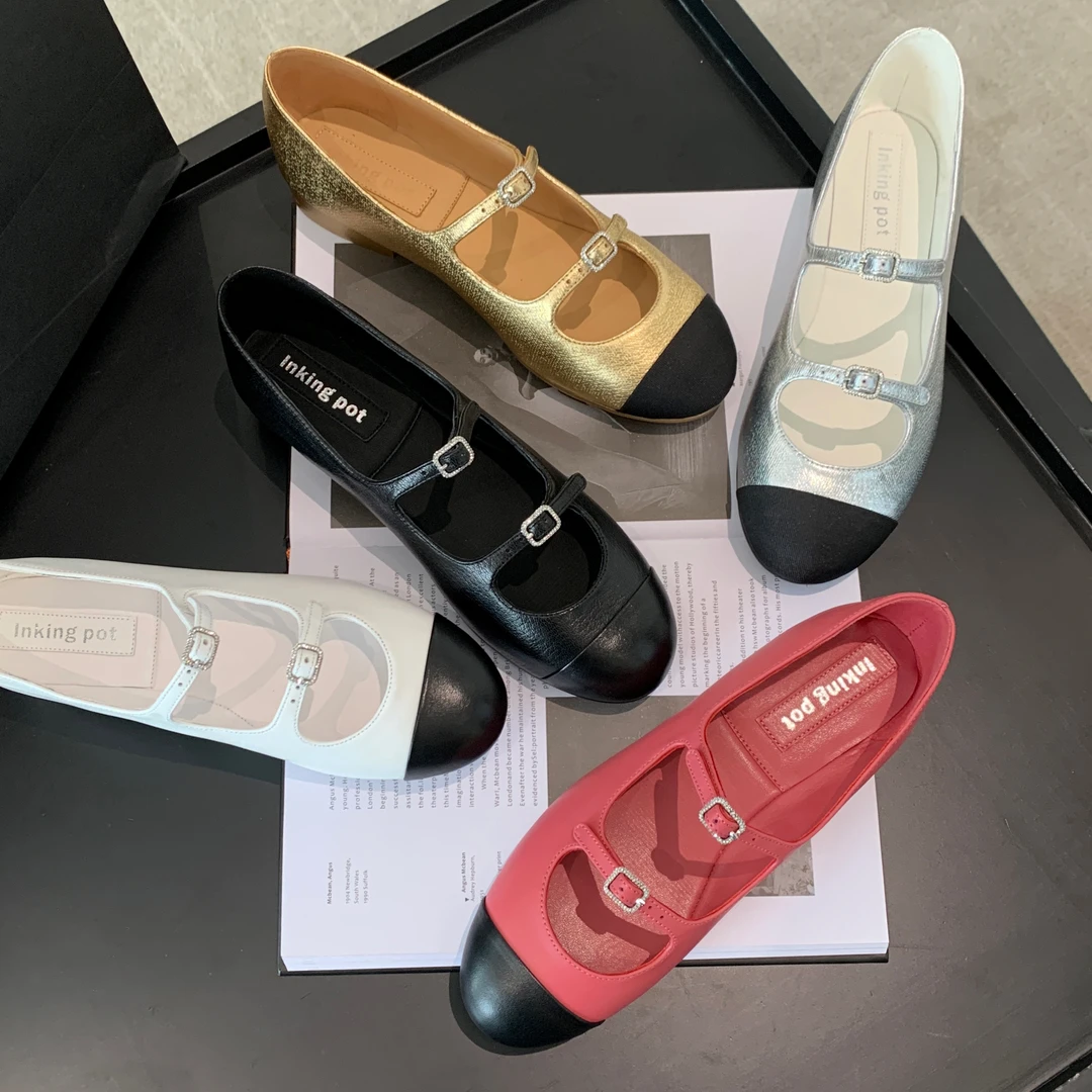 圆头复古法式平底浅口百搭玛丽珍女中跟低跟软底单鞋